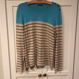 J. McLaughlin Aqua and tan striped sweater Medium